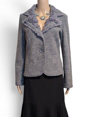 Vintage Lisa International Boiled Wool Trim Jacket Blazer XS Gray Y2K
